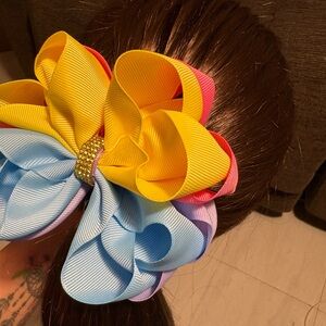Colorful Hair Bow with Rhinestone Accent